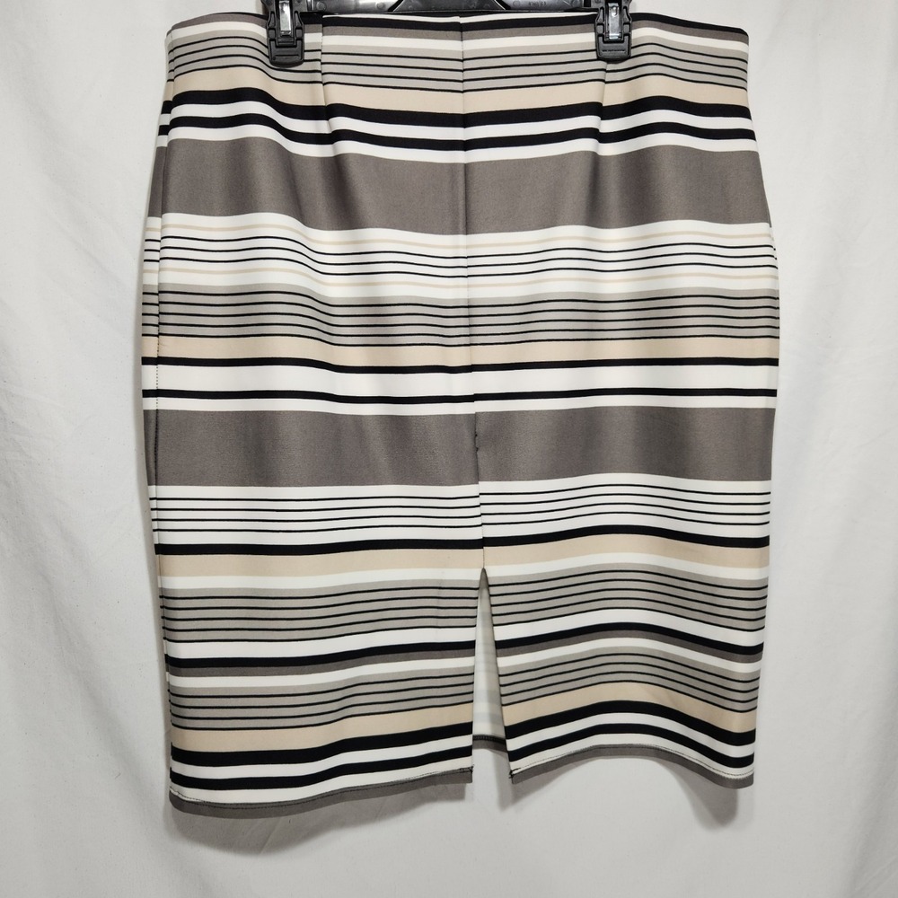 NYCC Womens Skirt Beige/ BlackStriped Knee Length Pencil Pull On Slit - Picture 2 of 5